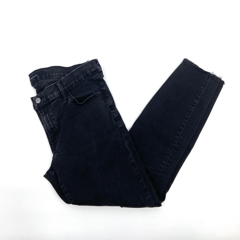 J BRAND Black Wash Distressed Knee Raw Hem Stretch Skinny Denim Jeans Size 32